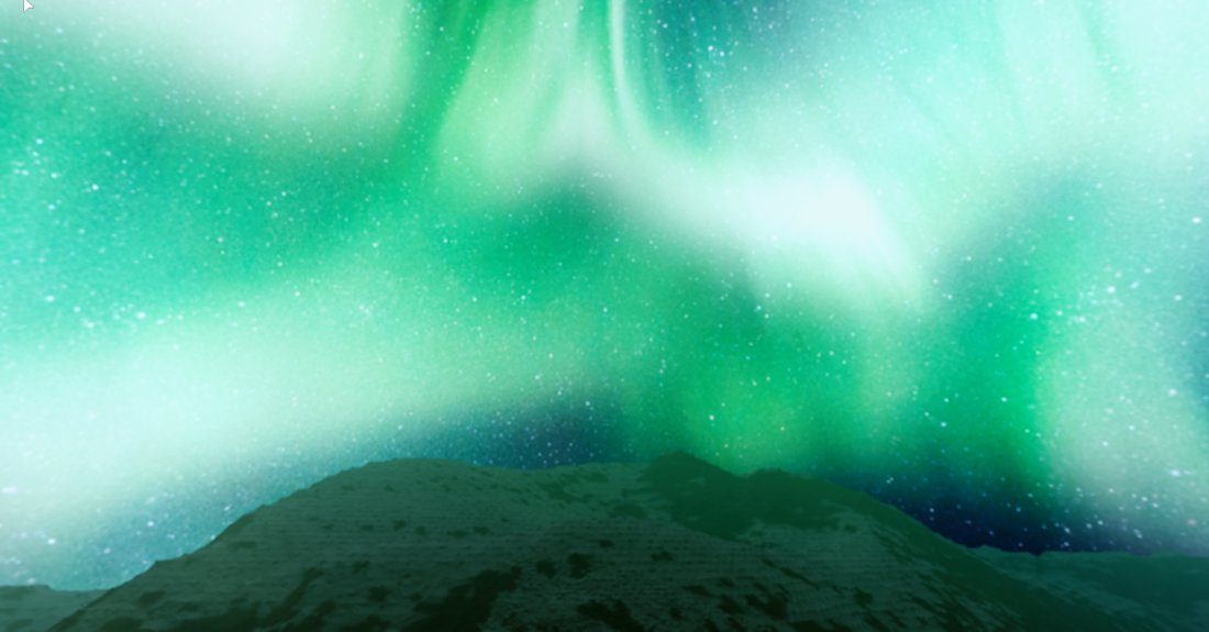 Aurora over a mountain range, Roblox terrain