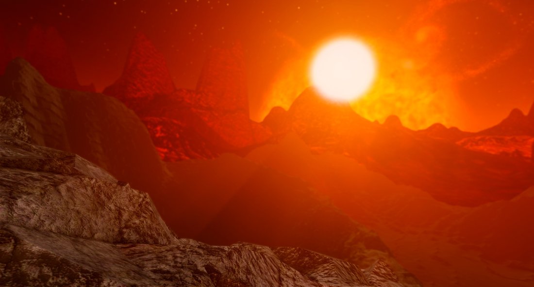 Volcanic mountain range at sunset