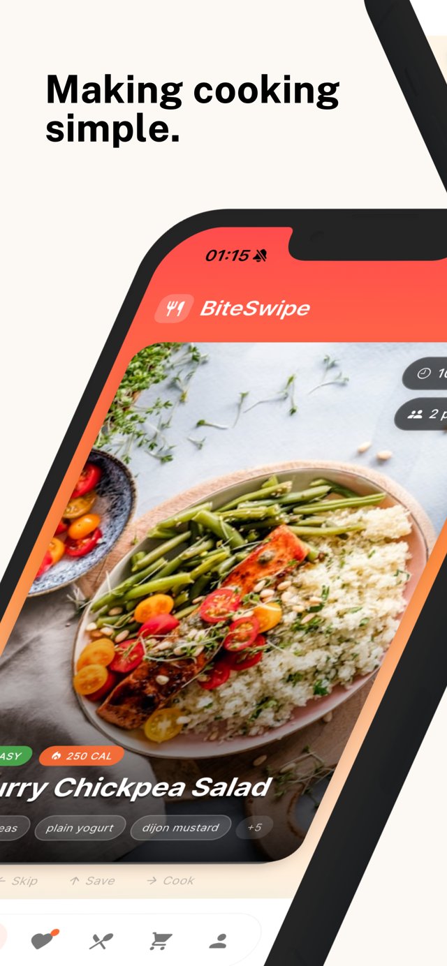 BiteSwipe recipe swipe screen